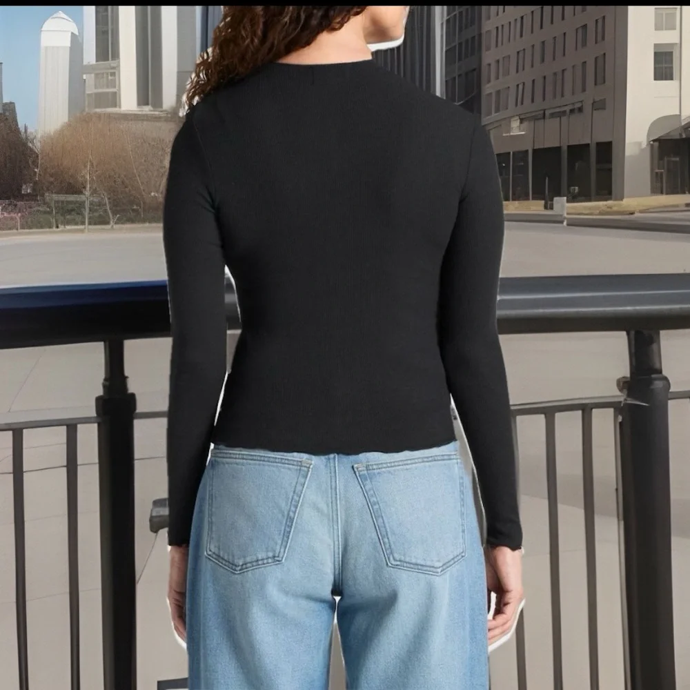 Cardigan Ribbed Full Length Button-Down Rayon Ribbed Trim Edges Long Length Hem